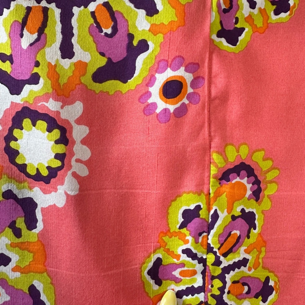 Trina Turk Strapless Silk Mini Shift Dress 8 Pink Coral Floral Mod Resortwear - Picture 12 of 14
